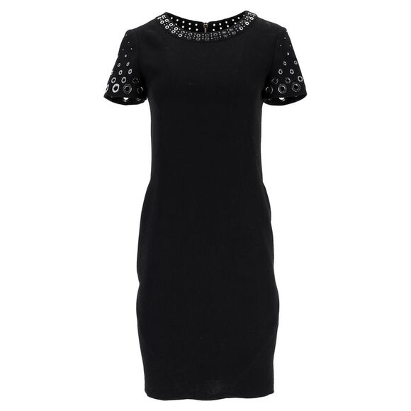 Emilio Pucci Eyelet Detail Mini Dress in Black Virgin Wool